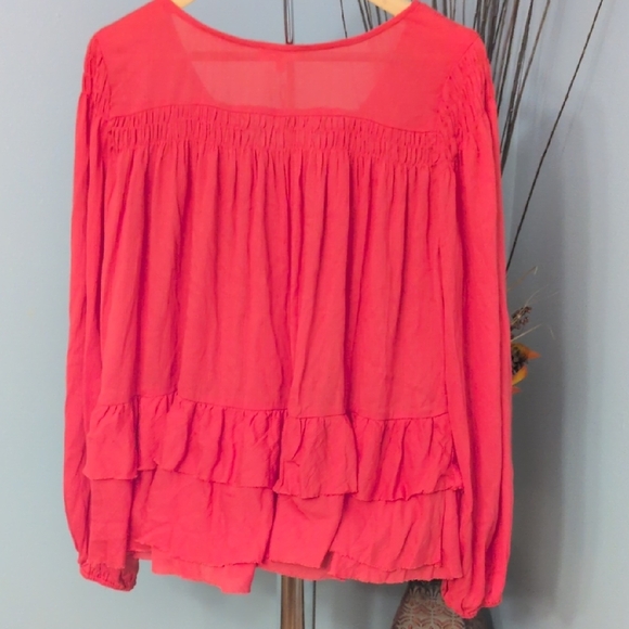 Easel Boho Coral Button-Down Blouse - Picture 6 of 6